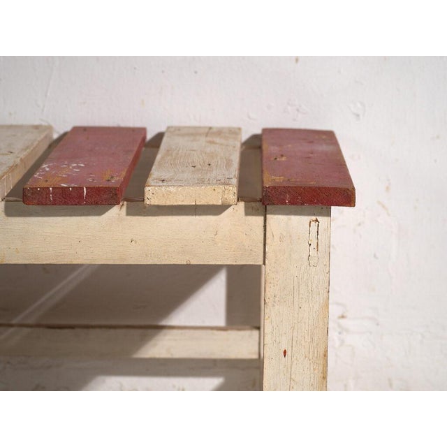 Wood Antique Rustic Low Bench in Wood, Central Europe, 1940 For Sale - Image 7 of 9