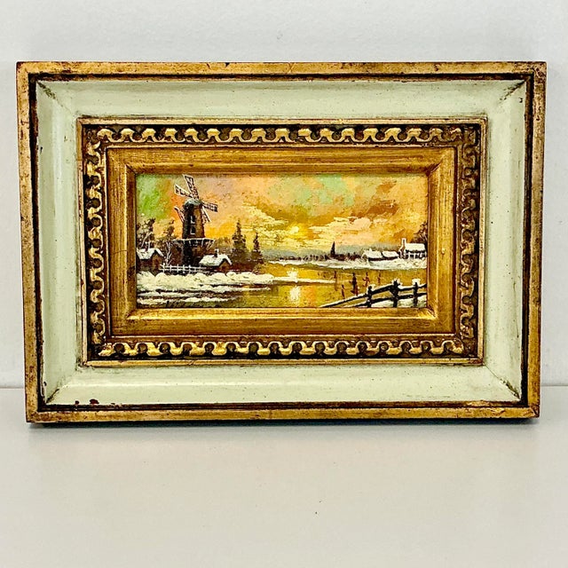 1950s Vintage Impressionist Rustic Holland Winter Landscape Original Oil Painting. For Sale - Image 9 of 11