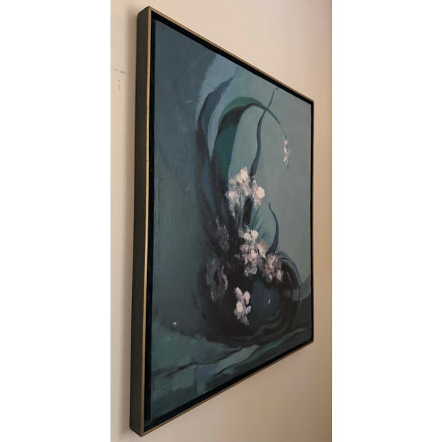 Vintage Large Organic Abstract Floral Acrylic Painting by Sonia Scaring, “Blue Swirls” For Sale In Philadelphia - Image 6 of 11
