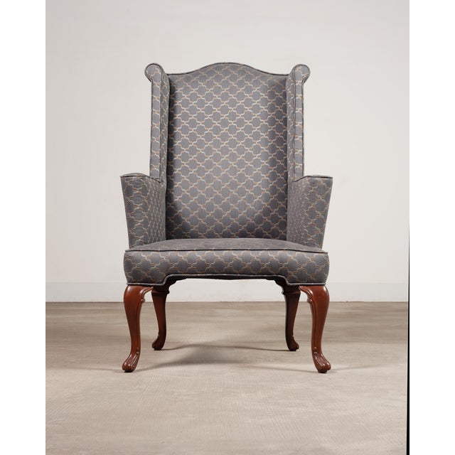 Traditional Mid-Century English Georgian Wingback Upholstered Armchair For Sale - Image 3 of 17