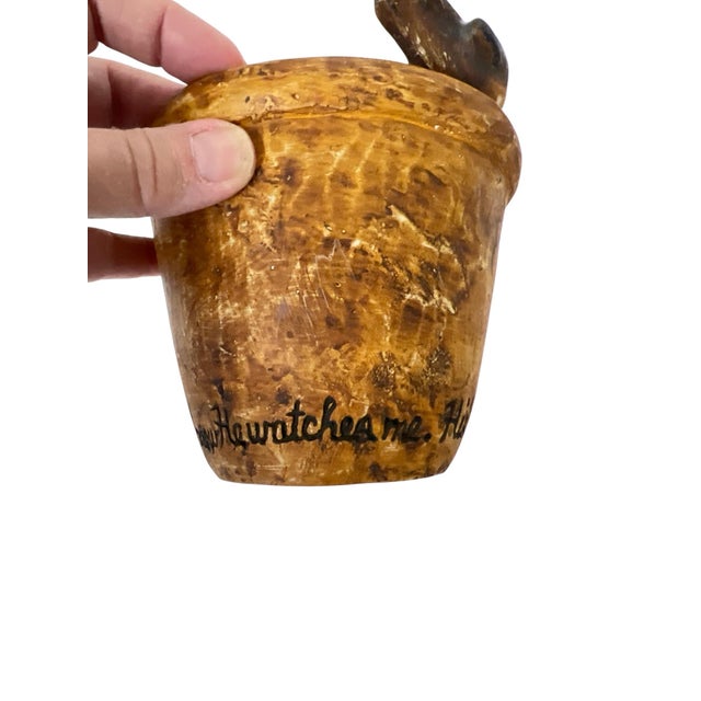 Handmade pottery planter with attached sparrow. His eye is on the sparrow he watches me verse is etched around the bottom....