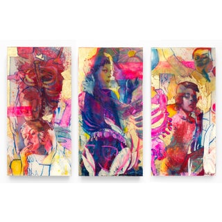 This is Not a Riot by Marc Scheff | Oil and Acrylic Painting of layered, colorful abstract figures For Sale