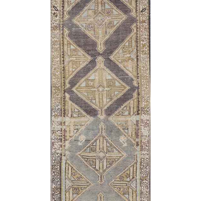 Antique Persian Kurdish Runner With Medallion in Charcoal, Blue, and Acid Green For Sale - Image 10 of 12