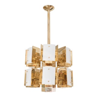 Cylindrical Two Tiered Brass Chandelier For Sale