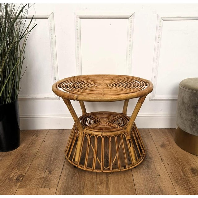 Gold Vintage Italian Bamboo Rattan Accent Table by Tito Agnoli, 1960s For Sale - Image 8 of 9