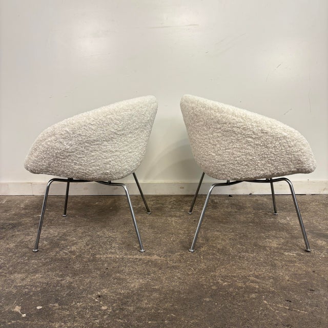 Pair of Arne Jacobsen Pot Chairs Reupholstered in Faux White Shearling For Sale In Cleveland - Image 6 of 12