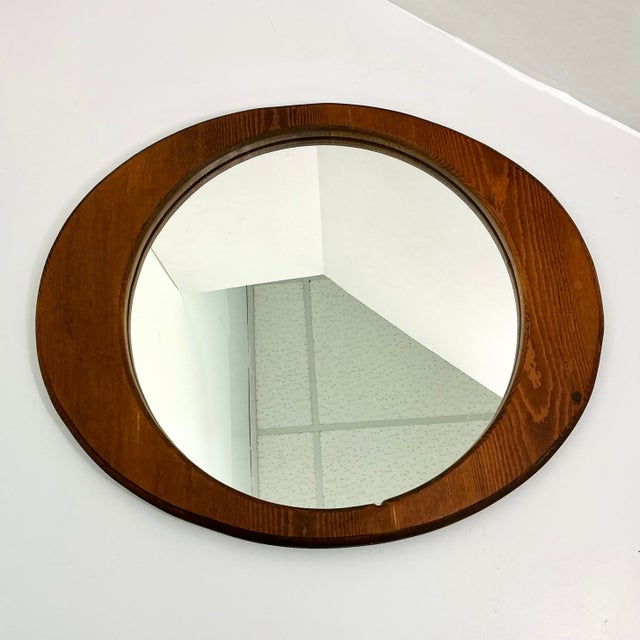 Mid-Century Boho Chic Folk Art Biomorphic Oval Pine Wall Mirror For Sale - Image 12 of 15