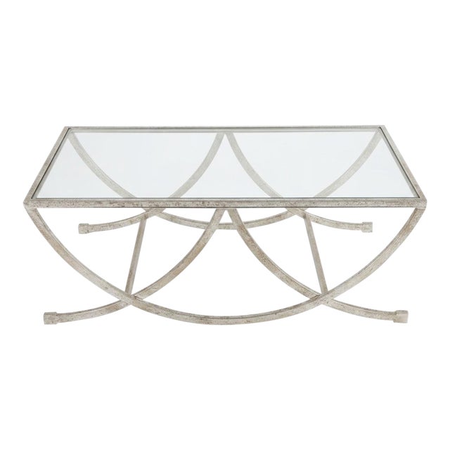 Contemporary Hollywood Regency Silver Leafed Coffee Table - Uttermost Attributed For Sale