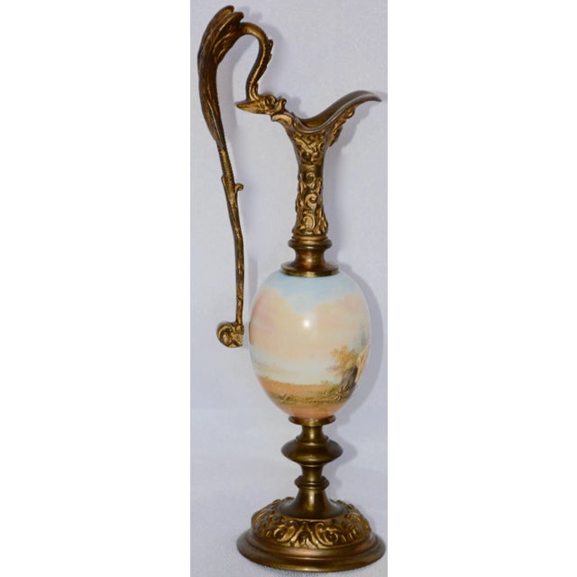 Metal 20th Century Miniature Hand-Painted Porcelain French Ewer For Sale - Image 7 of 12