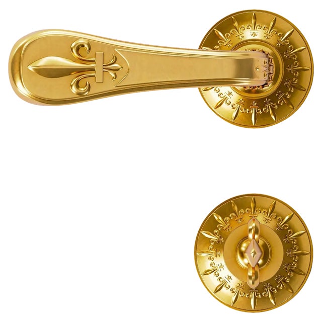 Versailles Doré Brass Door Handles with Condemnation by Jérôme Bugara, Set of 3 For Sale