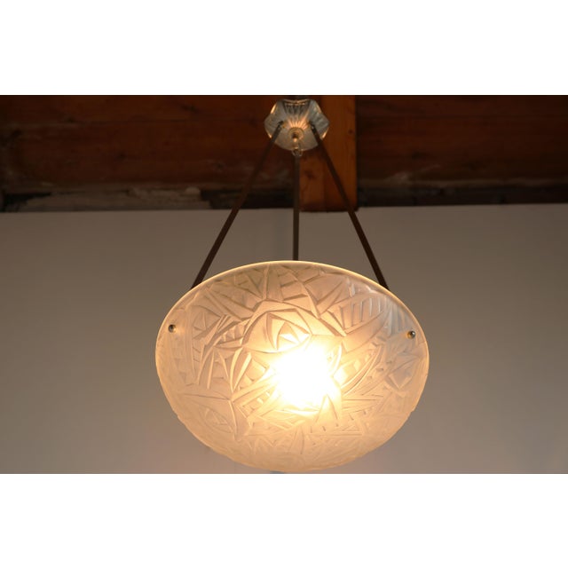 Vintage French Art Deco Geometric Pendant Light by Jean Noverdy, 1930 For Sale - Image 10 of 11