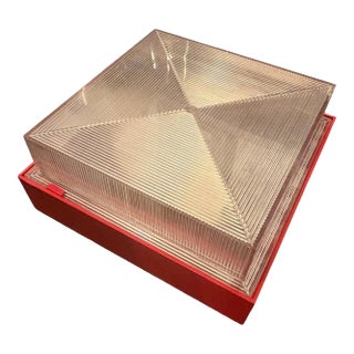 1970s Mid-Century Modern Red Painted Metal and Plexiglass Ceiling Light by Fael For Sale