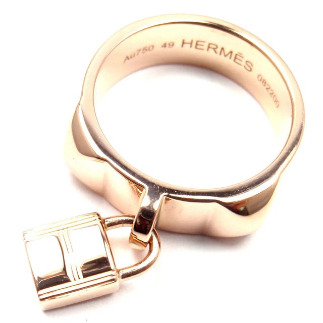 Gold Hermes 18k Rose Gold Collier De Chien Lock Band Ring Size 49 US 4 3/4 For Sale - Image 8 of 10