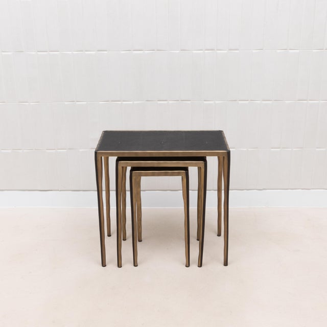 2020s Set of Nesting Tables in Black Shagreen With Bronze Patina Brass by R&y Augousti For Sale - Image 5 of 12