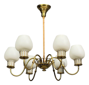 1960s Danish Modern, Chandelier, Brass, String, Glass