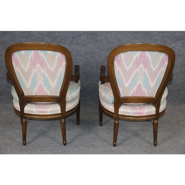 Pair of French Style Louis XVI Style Walnut Mid 20th Century Armchairs For Sale - Image 4 of 12