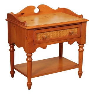 Stanley Furniture Pine and Wicker Side Table Nightstand For Sale