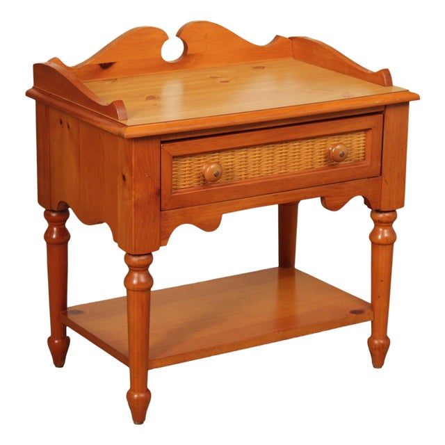 Stanley Furniture Pine and Wicker Side Table Nightstand For Sale