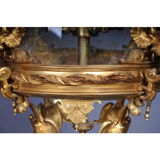 French Fire Bronze & Brass Lantern Hanging Light For Sale - Image 9 of 17
