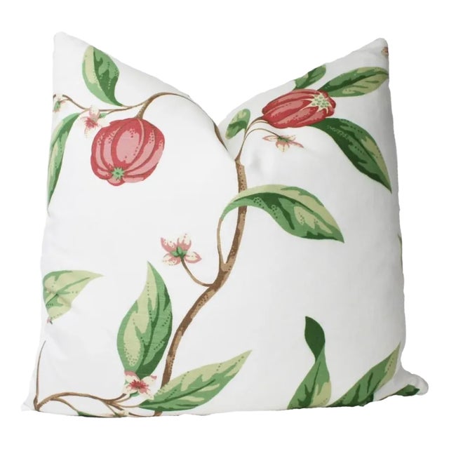 Thibaut Mangosteen Creamy Coral Pillow Cover Floral Linen For Sale