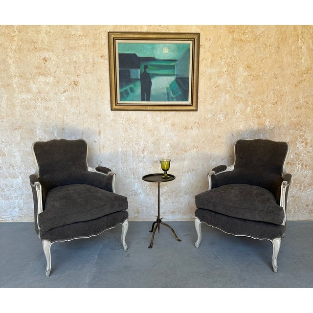 French Pair of French Louis XV Style Bergères For Sale - Image 3 of 16