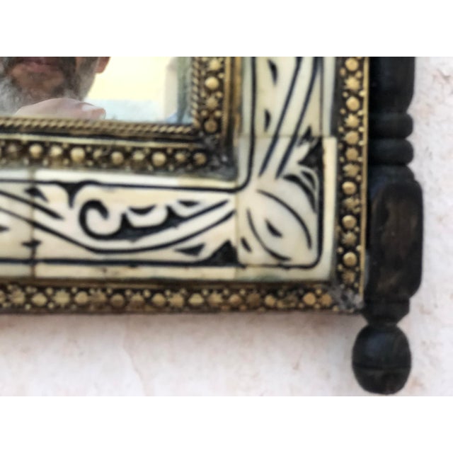 Wood Handcrafted Moorish Wall Mirror | Black & Ivory Decorative Accent For Sale - Image 7 of 7