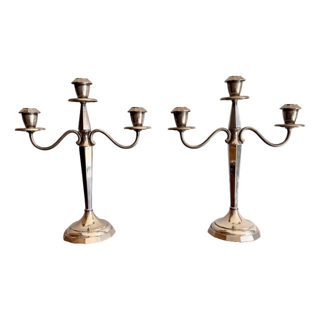 Antique Edwardian Silver Plated Candelabras, 1900, Set of 2 For Sale
