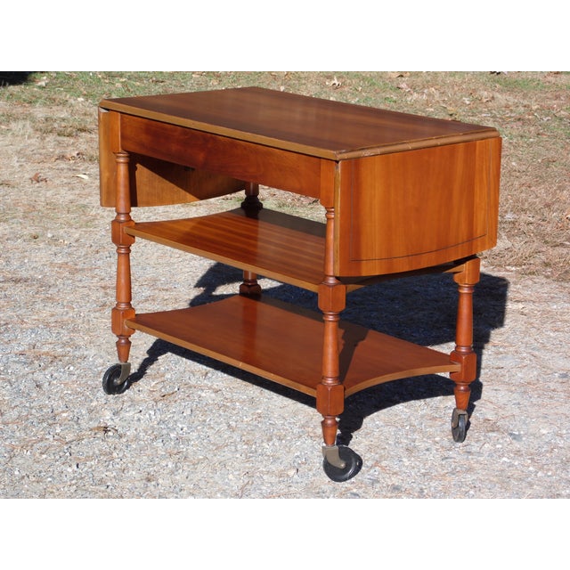 Vintage Brandt Solid Cherry Double Drop Leaf Serving Cart Buffet Table