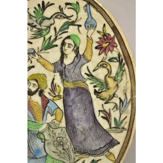 Persian Antique Persian Iznik Qajar Style Ceramic Pottery Oval Tile Jugs Man & Woman C3 For Sale - Image 3 of 10
