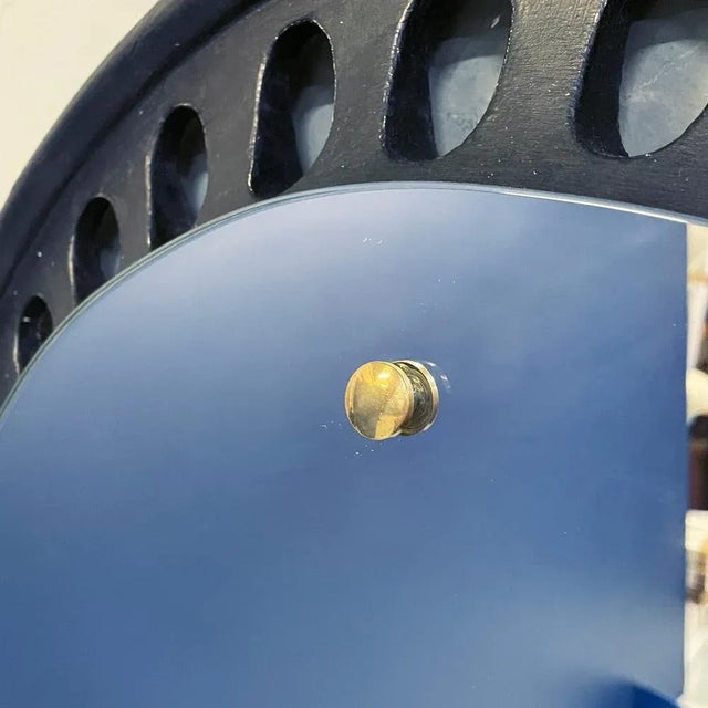 Italian Round Wall Mirror in Black Wood, 1950s For Sale - Image 11 of 12