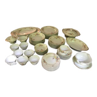 Antique Supreme Lw China , Hand-Painted , Service for 8 - 57 Pieces For Sale