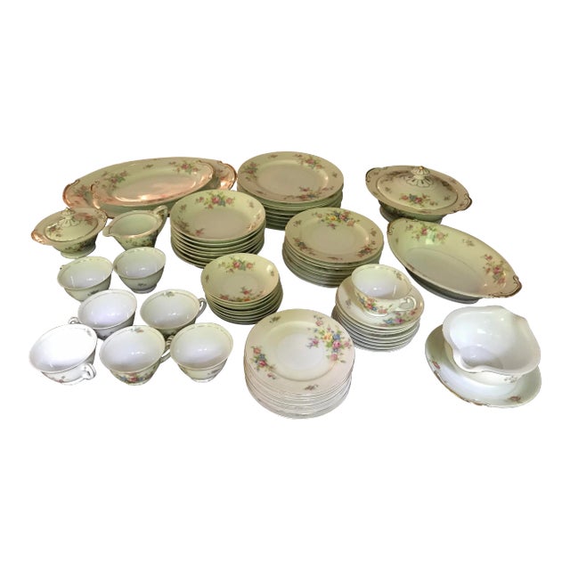 Antique Supreme Lw China , Hand-Painted , Service for 8 - 57 Pieces For Sale