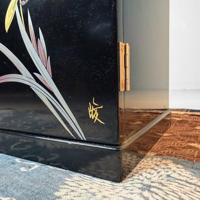 Japanese Lacquer Cabinet with Orchid, 1980s For Sale - Image 14 of 16