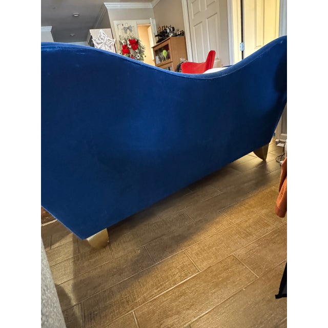 Art Deco Royal Blue Velvet Sofa Avant-Garde Style For Sale - Image 3 of 11