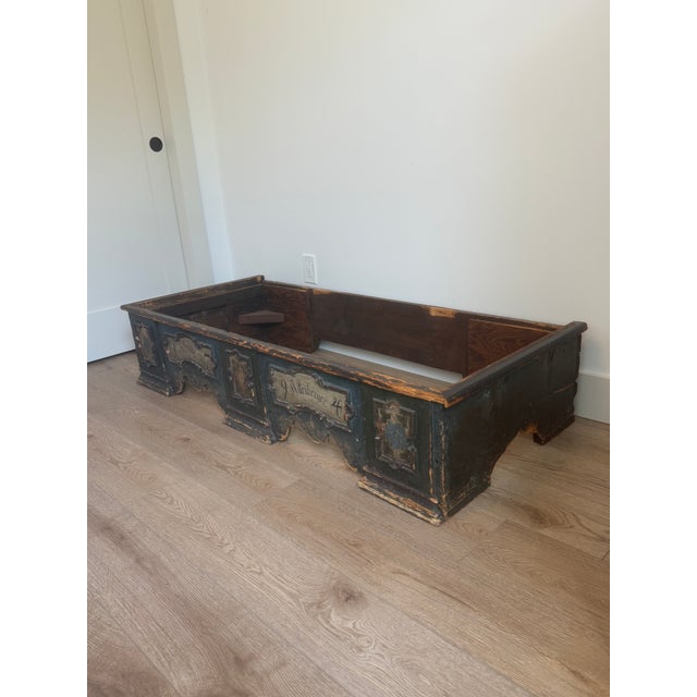 European Large Antique Painted Dowry ,Trunk ,From 1794, Made From Two Pieces , Open Top For Sale - Image 11 of 12