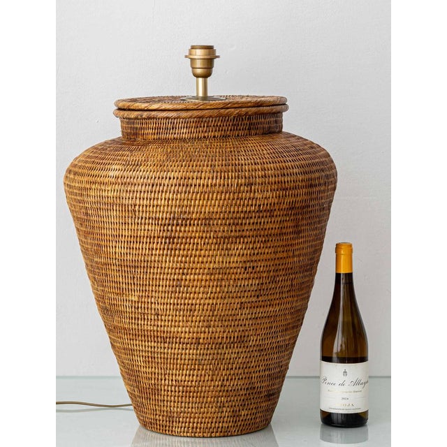 Vintage Hand-Woven Rattan Jar Table Lamp, 1980s For Sale - Image 4 of 11