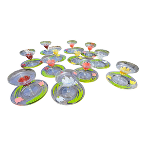 Vintage Hand Painted Tulip Glass Shrimp Cocktail Set