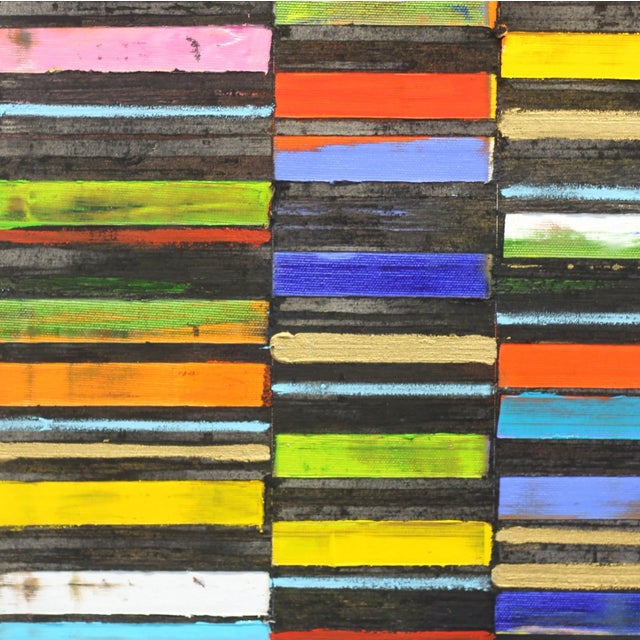 Mid-Century Modern Contemporary Original Artwork, Code Geometric Black, Geometric Abstract Colorful Oil Painting by Petra Ros-Nickel For Sale - Image 3 of 10