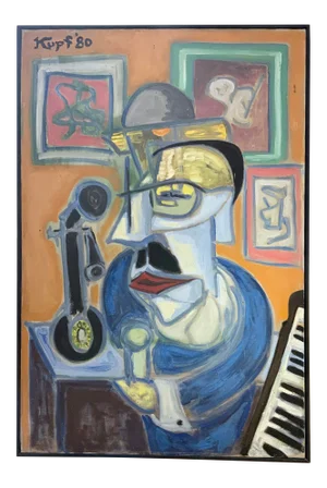 1980 Vintage Abstract Portrait by Meyer Kupferman