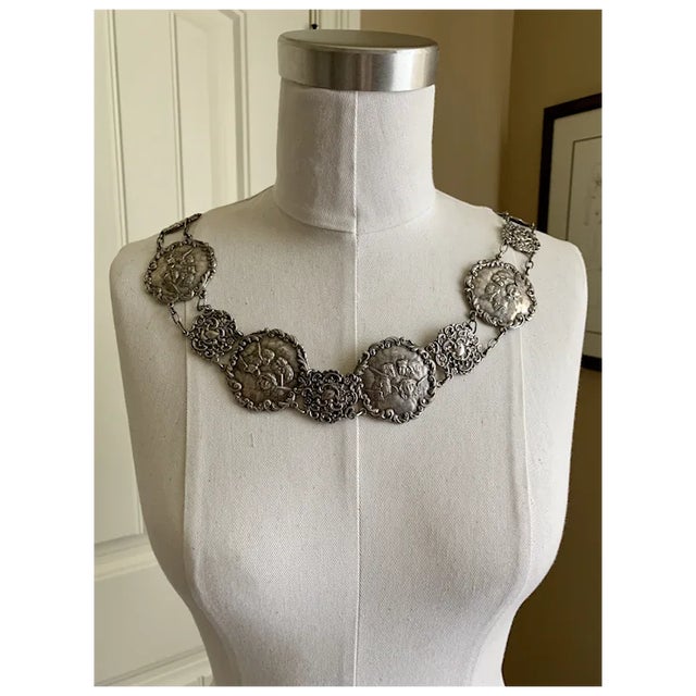 Late 19th Century Victorian Silver Plate Angel Figural Plaque Belt/Necklace For Sale - Image 11 of 11