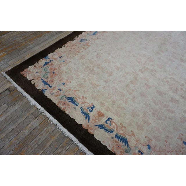 Textile 1920s Ivory Floral Antique Chinese Peking Carpet 6'1" X 8'8" Handknotted Wool Rug For Sale - Image 7 of 12