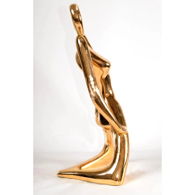 Jaru 1986 Bohemian Jaru Cubist Nude Ceramic Woman Sculpture Distressed Gold Finish For Sale - Image 4 of 14