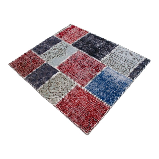 Turkish Hand Knotted Rug Handstitched Floor Art Modern Decor - 3'9"x4'5" For Sale