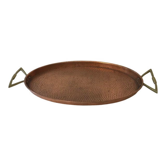 Vintage Hammered Copper Tray With Brass Handles Chairish