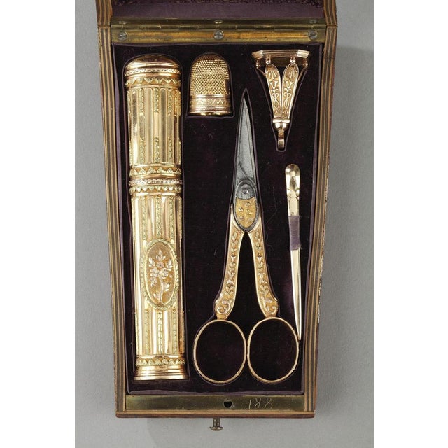 Traditional 18th Century Gold Sewing Box with Wax Case For Sale - Image 3 of 16