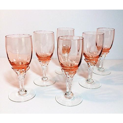 Vintage Blush Pink & Clear Twisted Stem Cordial Glasses Set of 6