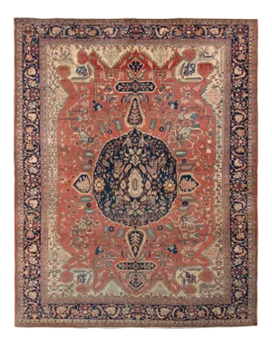Hand-Knotted Antique Farahan Rug in Red and Blue Medallion Pattern