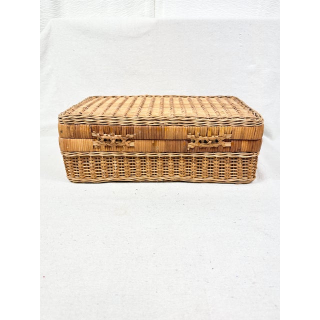 Vintage MCM Rattan Bamboo Suitcase Style Picnic Basket For Sale - Image 9 of 9