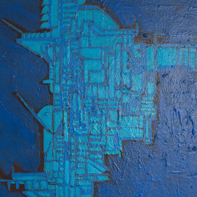 Cellos, Blue Abstract Geometric Composition, Oil on Canvas For Sale - Image 6 of 9