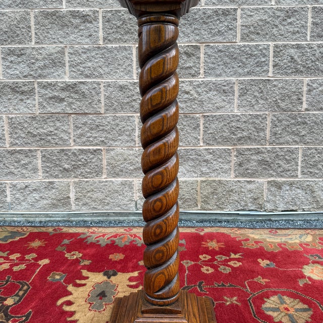 Late 20th Century Vintage Jacobean Revival Oak Barley Twist 42" Fern / Plant Stand Pedestal For Sale - Image 5 of 14